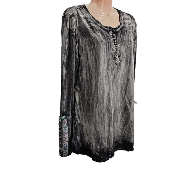 Aratta Silent Journey Women Size M Boho Popover Top Tunic Embroidery Acid Washed - Picture 1 of 14